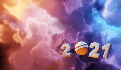 Nebula and galaxies in space. Abstract cosmos 2021 concept background