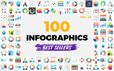 Fototapeta na wymiar 100 Best-Selling Infographic Elements - part 3. Vector presentation slide templates. Perfect for any industry from business and marketing to medicine and education.