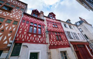 Obraz premium Wooden frame facade, Old wooden architecture, Orleans City, Loiret Department, The Loire Valley, France, Europe
