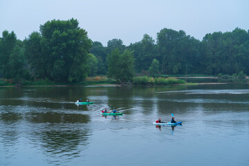 Fototapeta na wymiar Kayaking, Loire River, Chécy Village, Loiret Department, The Loire Valley, France, Europe
