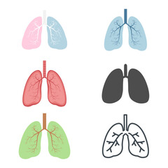 Human lung icons set. Medicine concept. Internal organ collection. Vector illustration isolated