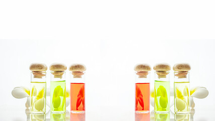 bottles with natural aroma oil isolate on white background.