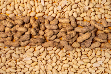 Peanuts close-up without free space, top view.
