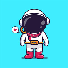 cute astronaut wearing neck scarf, astronaut cartoon illustration.