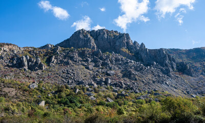 Fototapeta na wymiar Demerdzhi mountain in Alushta, Republic of Crimea, Russia. Clear Sunny day on October 3, 2020