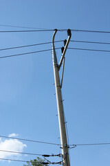 electric pole with blue sky background