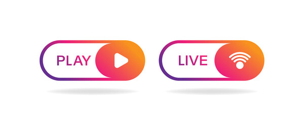 Live play button collection, social media buttons livestream broadcasting graphic element vector illustration.