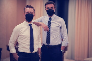 business team wearing crona virus protection face mask