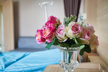 A bouquet of flower in hospital bedroom for patient freshly feeling