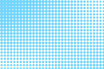 Pop art colorful comics book magazine cover. Polka dots white and blue background. Cartoon funny retro pattern. Vector halftone illustration. 90-s style. Template design for poster, card, flyer.