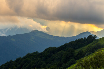 Obraz premium Beautiful mountain landscape at Caucasus mountains with clouds and sky