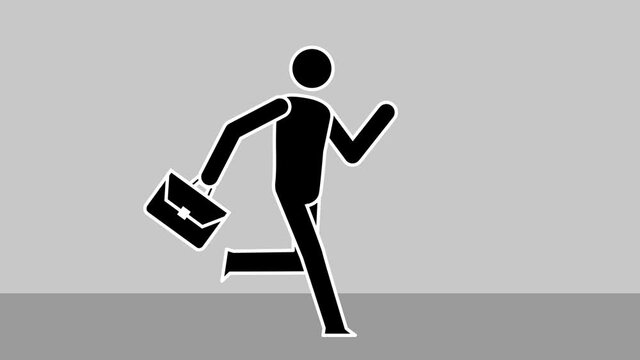 Cartoon Stick Figure Male Character Running Cycle with Briefcase Loop Animation Isolated with Luma Matte