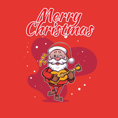 cartoon character of santa claus playing guitar
