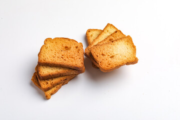crispy rusk, cake rusk over white background