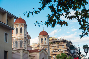Fototapeta na wymiar THESSALONIKI, GREECE - November 30, 2019: Traditional Cathedral building in Thessaloniki, Greece