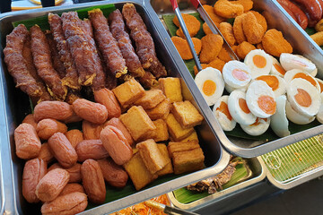 Variety of food at Chinese economy rice stall in Malaysia