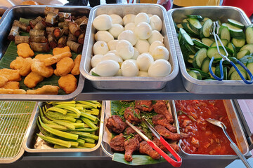 Variety of food at Chinese economy rice stall in Malaysia