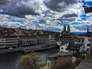 Panoramic view of the city of Zurich on a spring day . Location-Zurich, Switzerland