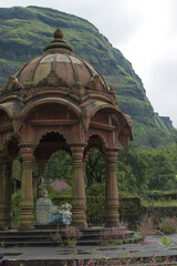Fototapeta na wymiar forgotten hindu temples that built recently situated at backside of lohgad fort, maharashtra