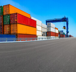 Stack of containers box, Cargo freight ship for import export logistics business