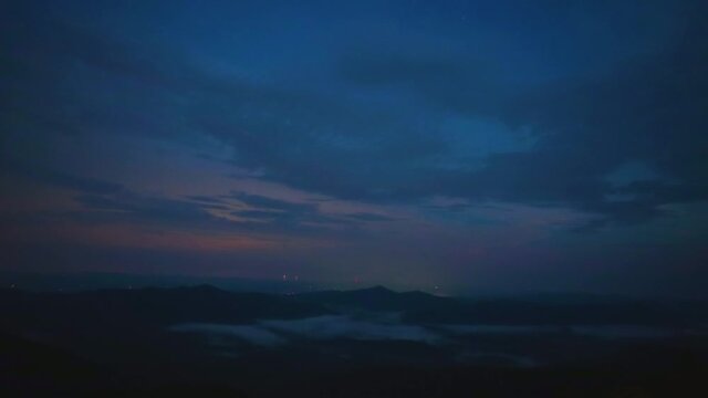 Nightfall over Blue Ridge Mountains, time lapse