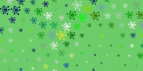 Light Blue, Green vector background with covid-19 symbols.