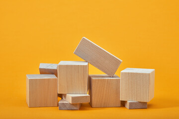 Square of empty wooden cubes mockup style, copy space. wooden blocks template for creative design, place for text