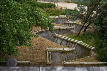Stairs leading to the courtyard in the summer afternoon - July 2019