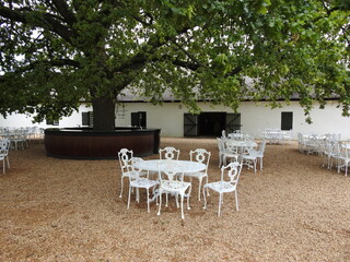 tables and chairs in a restaurant
