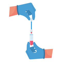 Laboratory research or testing. Doctor, researcher holding test tube and pipette. Vector illustration, flat design. Viruses bacterial infection or ilness. Blood tests.