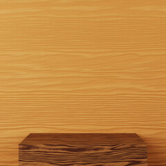 Wood texture pedestal with square podium. 3d rendering.