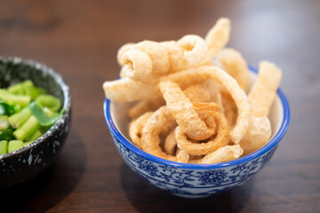 Pork rinds also known as chicharon or chicharrones,