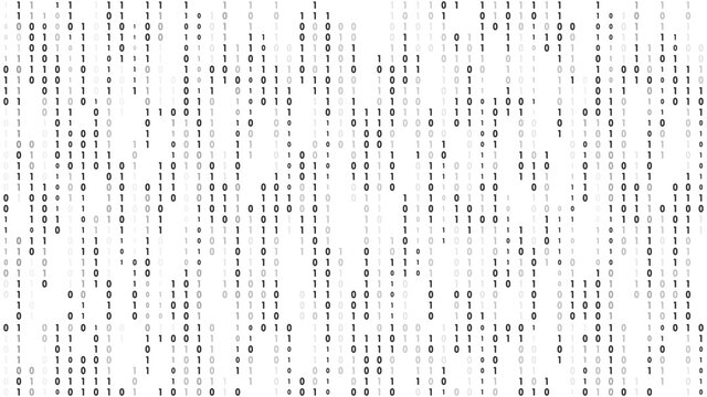 Matrix background. Stream of binary code. Falling numbers on dark backdrop. Digital computer code. Coding and hacking. Vector illustration.