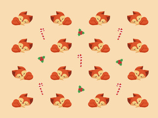 Christmas pattern with candy and foxes