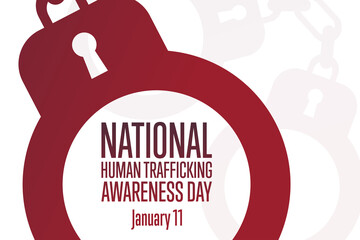 National Human Trafficking Awareness Day. January 11. Holiday concept. Template for background, banner, card, poster with text inscription. Vector EPS10 illustration.