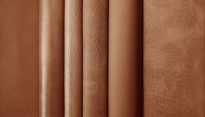 close up leather fabric samples catalog for interior uphostery works in elite brown tone color.