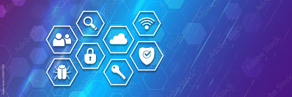 Poster Data protection, privacy, and internet security concept. Cyber security for business and internet project. Vector illustration of data security services.