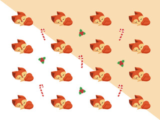 Christmas foxes and candy pattern