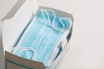 A Box of Surgical Mask or Protection Face Mask On White Background