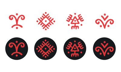 Vector ethnic floral symbols in grunge style isolated on white background. Instagram story highlight icons. Tribal elements for design creation. Magic hand draw symbols as scripted talismans. 
