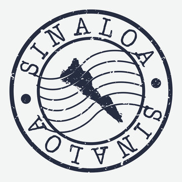 Sinaloa, Sin., Mexico Stamp Postal. A Map Silhouette Seal. Passport Round Design. Emblema Vector Icon Design Retro Travel.