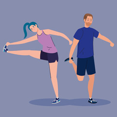 Obraz na płótnie Canvas Woman and man stretching design, Gym sport and bodybuilding theme Vector illustration