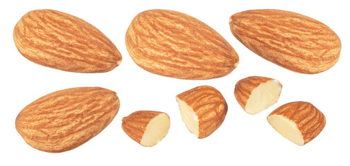 set of almond nuts isolated on white