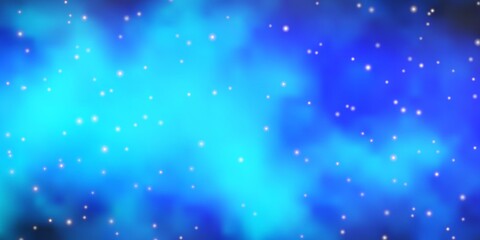 Dark BLUE vector background with colorful stars.