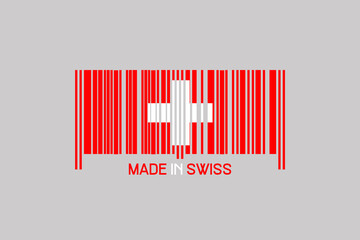 Made in Switzerland. Barcode in the form of the flag of Switzerland. Isolated on a gray background.