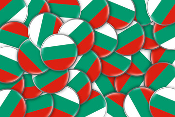 Many round badges with a Flag Of Bulgaria. Travels.