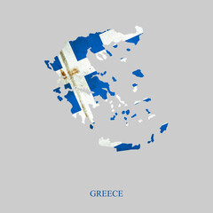 Greece flag in the form of a map of Greece. Isolated