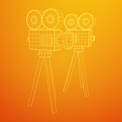 Polygonal camera projector. Movie time. Show film cinema festival concept.