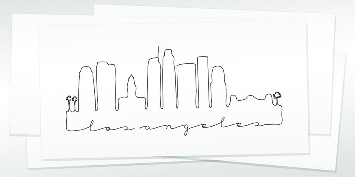 Los Angeles, CA, USA Doodle Skyline Hand Drawn. City One Line Art Illustration Landmark. Minimalistic Sketch Pen Background.