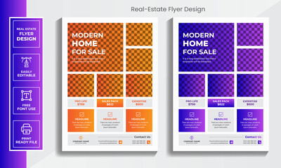 Modern Clean and Creative Real Estate Flyer Template Design. Property Sale Flyer Template. Flyer, Brochure, Annual Report, Magazine, Poster, leaflets Template vector design for Real Estate Company.